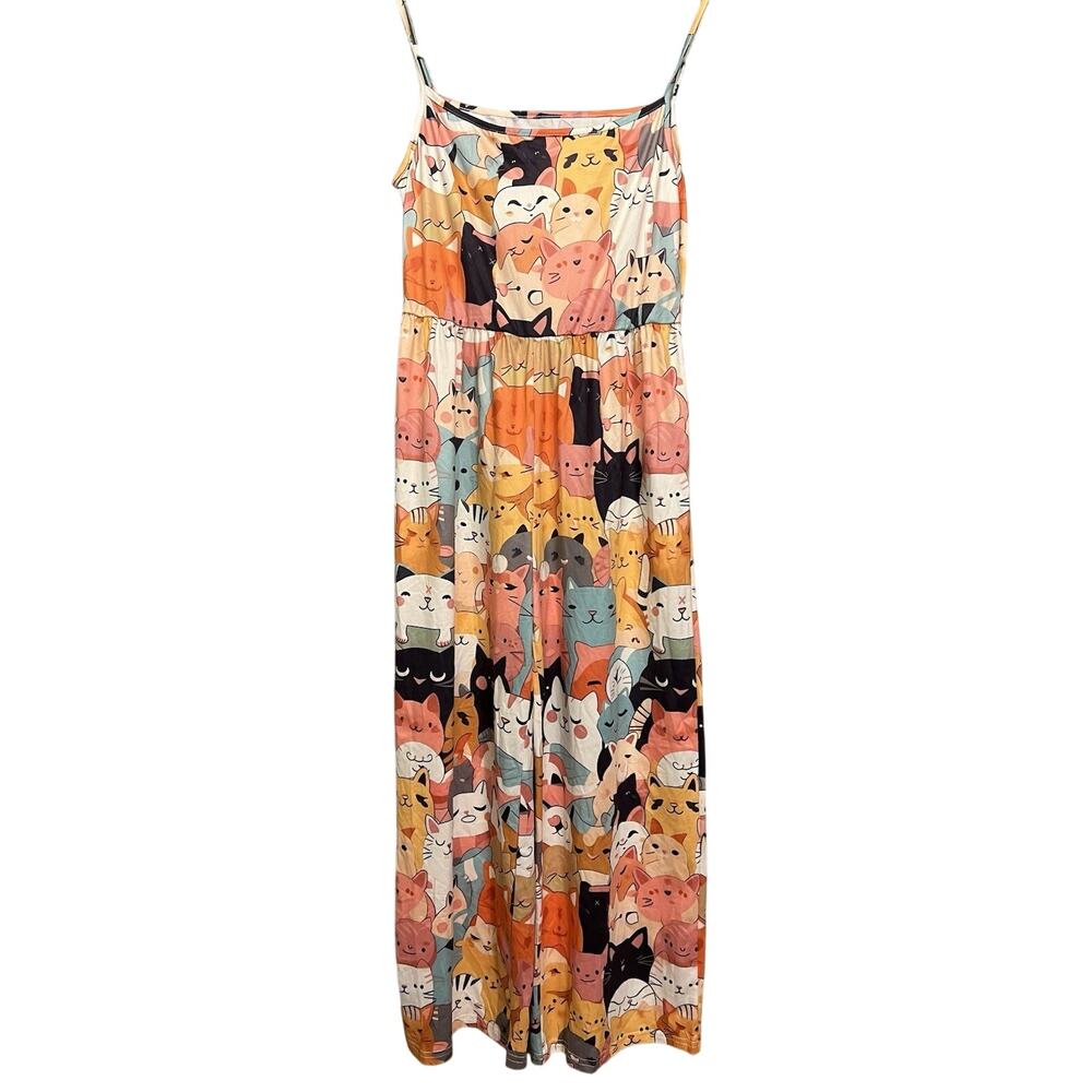 Womens Cat Print Sleeveless Jumpsuit Loungewear Kawaii Harajuku